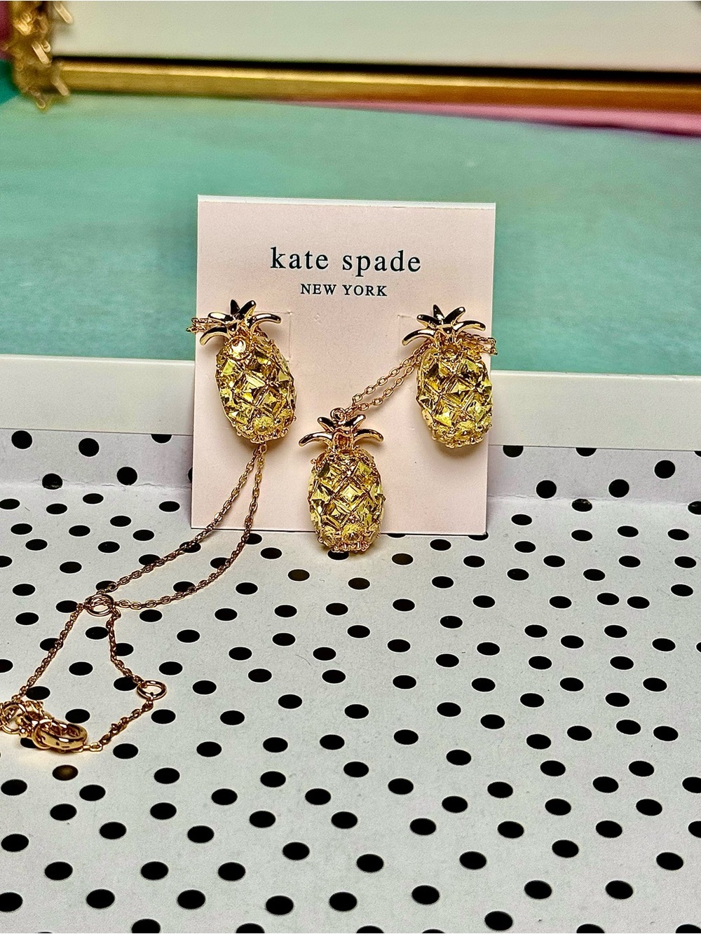 Kate Spade Blingy Pineapples Earrings & Necklace Set New